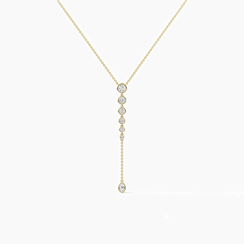 18K Solid Gold Lab Grown Diamond Cushion & Round Lariat Necklace - View 6 | Riyanika Jewels