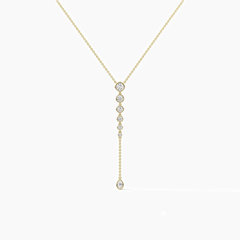14K Natural Diamond Round Cut Lariat Necklace