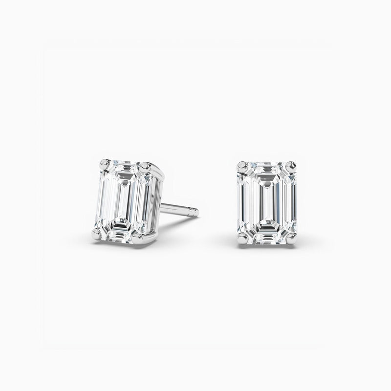 18k Solid Gold Emerald Cut Natural Diamond Solitaire Studs Earrings - View 7 | Riyanika Jewels