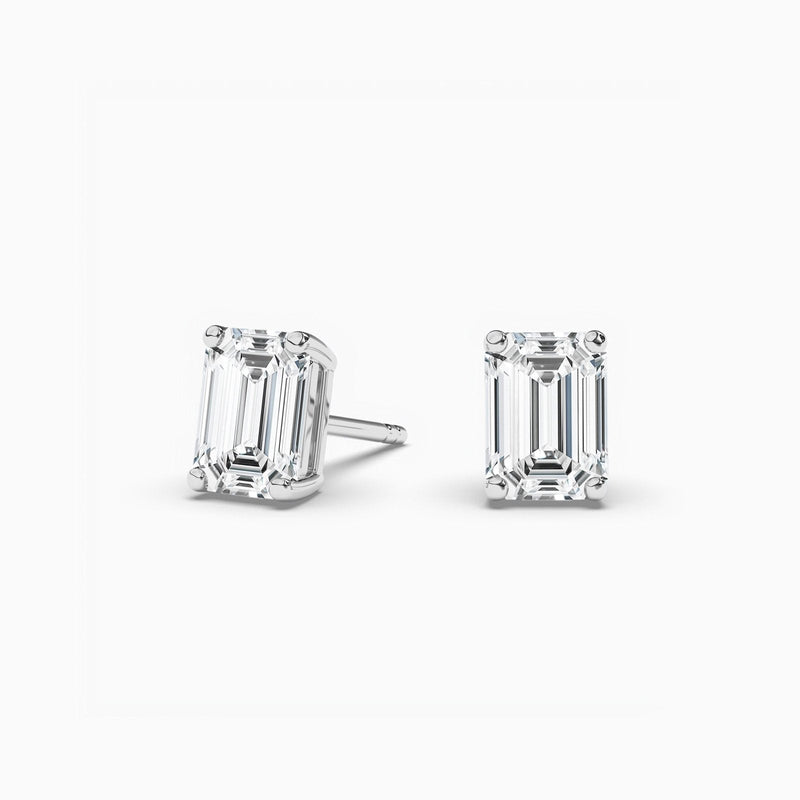 14K Natural Diamond Emerald Cut Solitaire Earrings