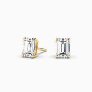 14K Natural Diamond Emerald Cut Solitaire Earrings