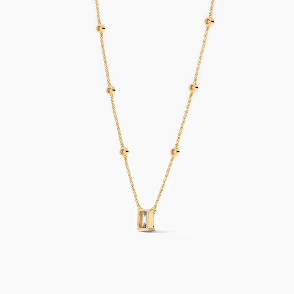 18K Solid Gold Lab Grown Emerald Cut Diamond Necklace - Side View | Riyanika Jewels