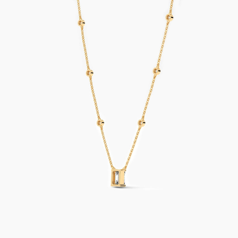18K Solid Gold Lab Grown Emerald Cut Diamond Necklace - Side View | Riyanika Jewels