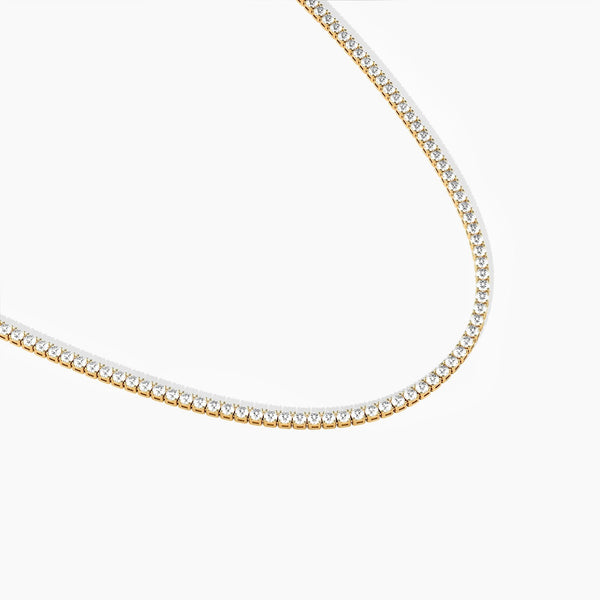 18k Solid Gold Flexible Natural Diamond Tennis Necklace | Choker Necklace - Side View
