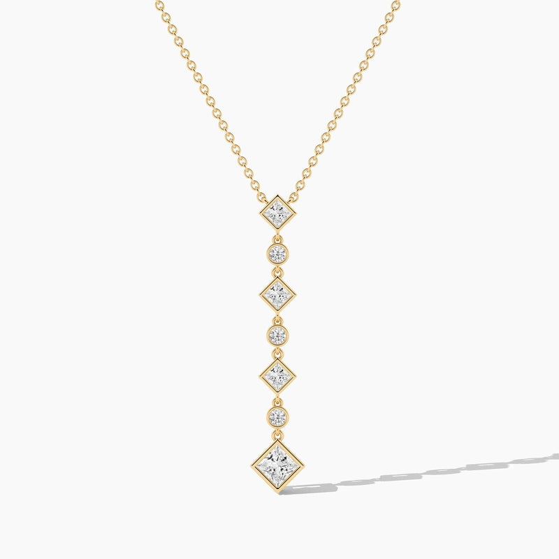 18k Solid Gold Classic Natural Diamond Lariat Necklace