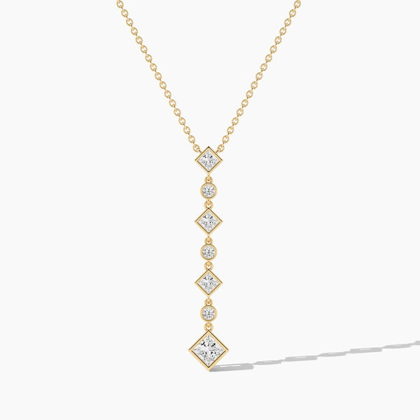 14K Solid Gold Classic Natural Diamond Lariat Necklace
