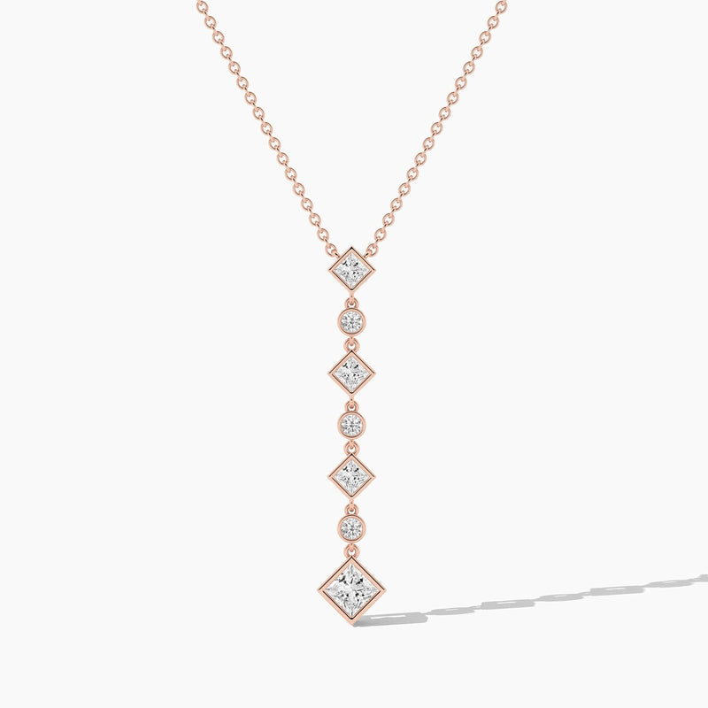 18k Solid Gold Classic Natural Diamond Lariat Necklace - View 8 | Riyanika Jewels