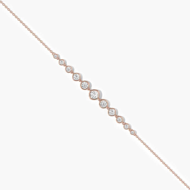 18K Solid Gold Natural Diamond Bracelet | 9 Graduated Diamonds Bezel Set - Close Up