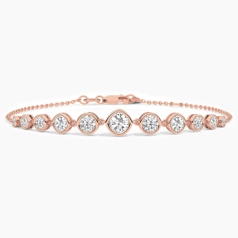18K Solid Gold Natural Diamond Bracelet | 9 Graduated Diamonds Bezel Set - View 8 | Riyanika Jewels