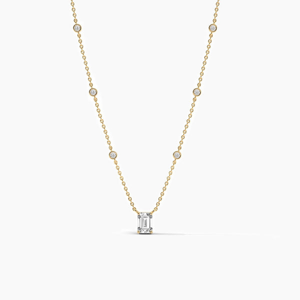 18K Solid Gold Natural Diamond By the Yard Emerald Cut Necklace