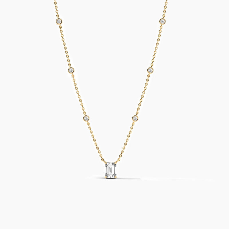 18K Solid Gold Natural Diamond By the Yard Emerald Cut Necklace