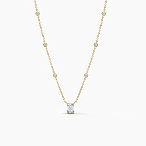 14K Natural Diamond Emerald Cut Necklace