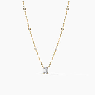 14K Natural Diamond Emerald Cut Necklace