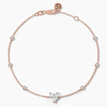 18k Solid Gold Lab Grown Diamond Station Bracelet | Heart Cut Lab Grown Diamond - Detail