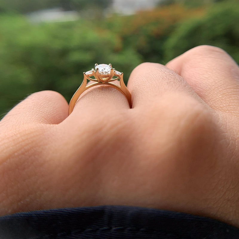 18K Solid Gold 1ct Natural Diamond Three Stone Engagement Ring - View 7 | Riyanika Jewels