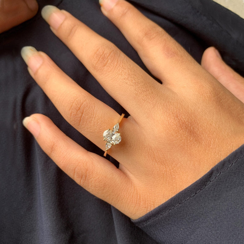 14K 1ct Lab Grown Diamond Oval Cut Three Stone Engagement Ring