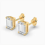 18k Solid Gold Emerald Cut Natural Diamond Solitaire Studs Earrings - Close Up | Riyanika Jewels