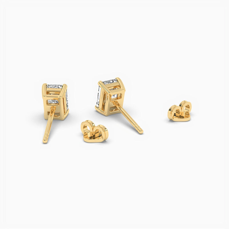 14K Natural Diamond Emerald Cut Solitaire Earrings