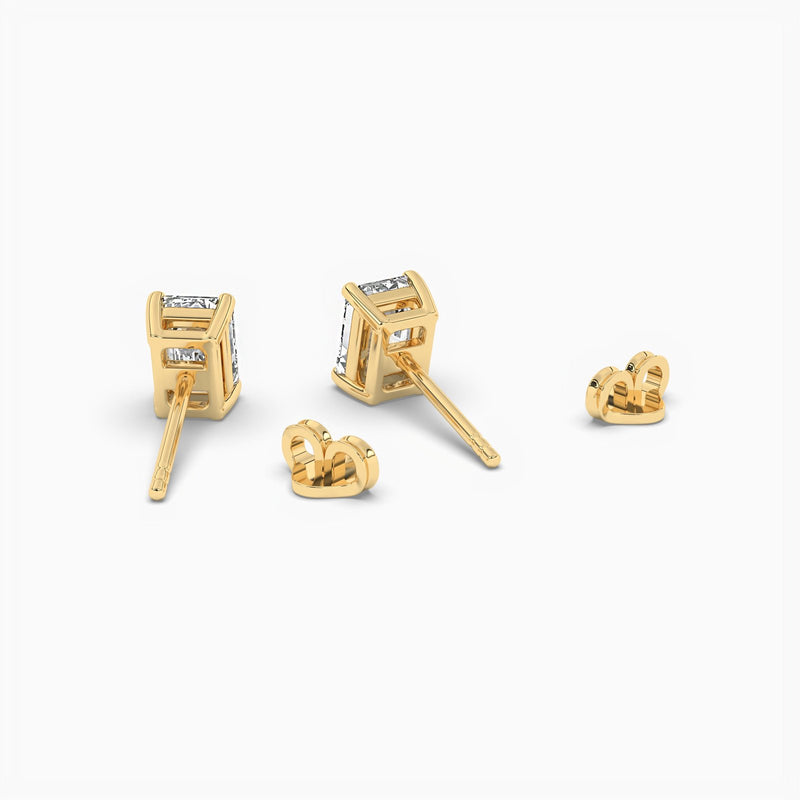 18k Solid Gold Emerald Cut Natural Diamond Solitaire Studs Earrings - Alternate Angle