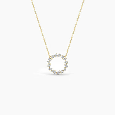 18K Solid Gold Natural Diamond Multi-Shape Cluster Necklace – Open Circle Bridal Pendant for Women