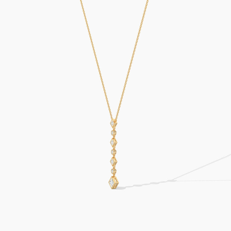18k Solid Gold Classic Natural Diamond Lariat Necklace - Detail | Riyanika Jewels
