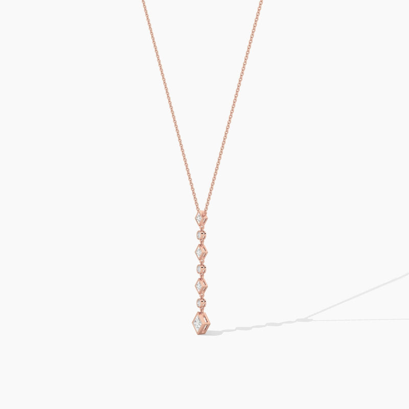 18k Solid Gold Classic Natural Diamond Lariat Necklace - Close Up | Riyanika Jewels