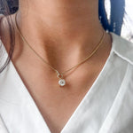 18K Solid Gold Natural Diamond 1.00 Ct Round Solitaire Necklace – Minimalist Interlocking Design - Detail | Riyanika Jewels