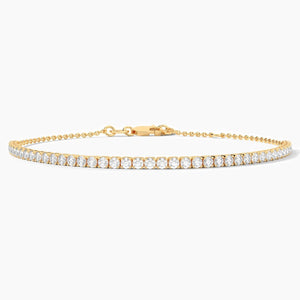 14K Solid Gold 2.00mm Natural Diamond Tennis Bracelet | Stackable Bracelet