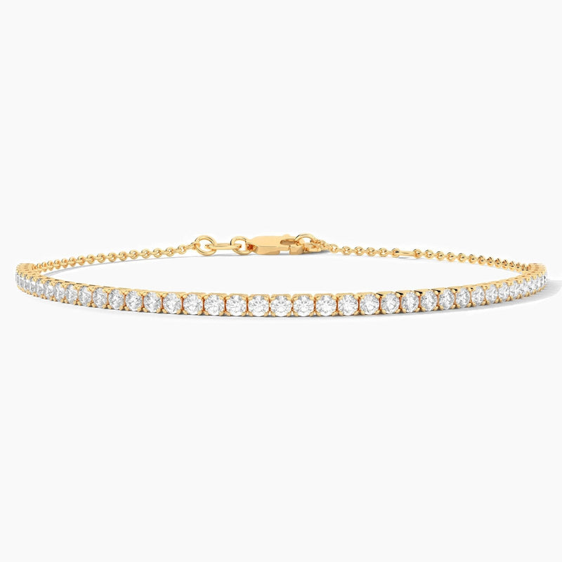 14K Solid Gold 2.00mm Natural Diamond Tennis Bracelet | Stackable Bracelet