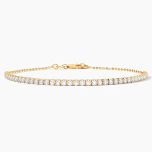 18k Solid Gold 2.00mm Natural Diamond Tennis Bracelet | Stackable Bracelet