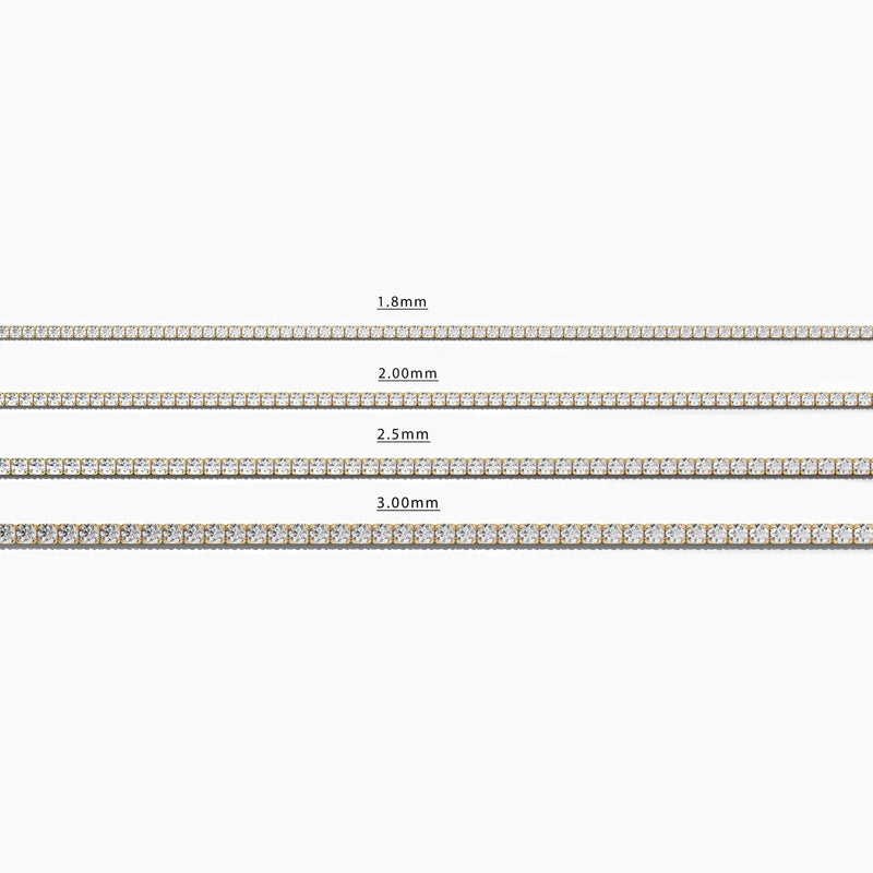 14K Solid Gold 2.00mm Natural Diamond Tennis Bracelet | Stackable Bracelet