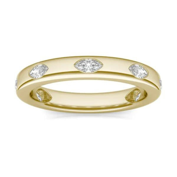 18K Solid Gold Lab Grown Diamond Marquise Cut Flush Set Eternity Band - Side View | Riyanika Jewels