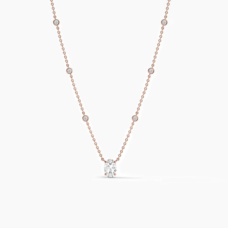 18k Solid Gold Oval Cut Lab Grown Diamond Yard Necklace - Alternate Angle | Riyanika Jewels