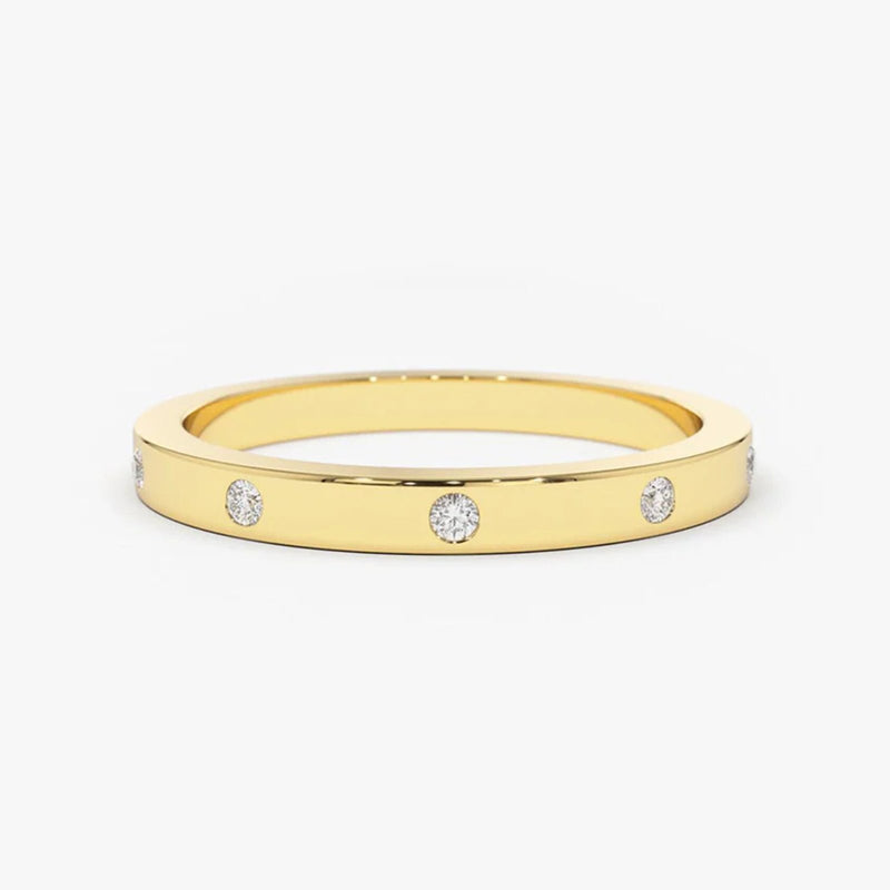 18K Solid Gold Natural Diamond Round Cut Flush Set Full Eternity Band
