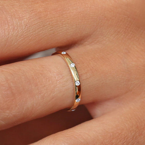 18K Solid Gold Lab Grown Diamond Round Cut Flush Set Full Eternity Band - Side View | Riyanika Jewels