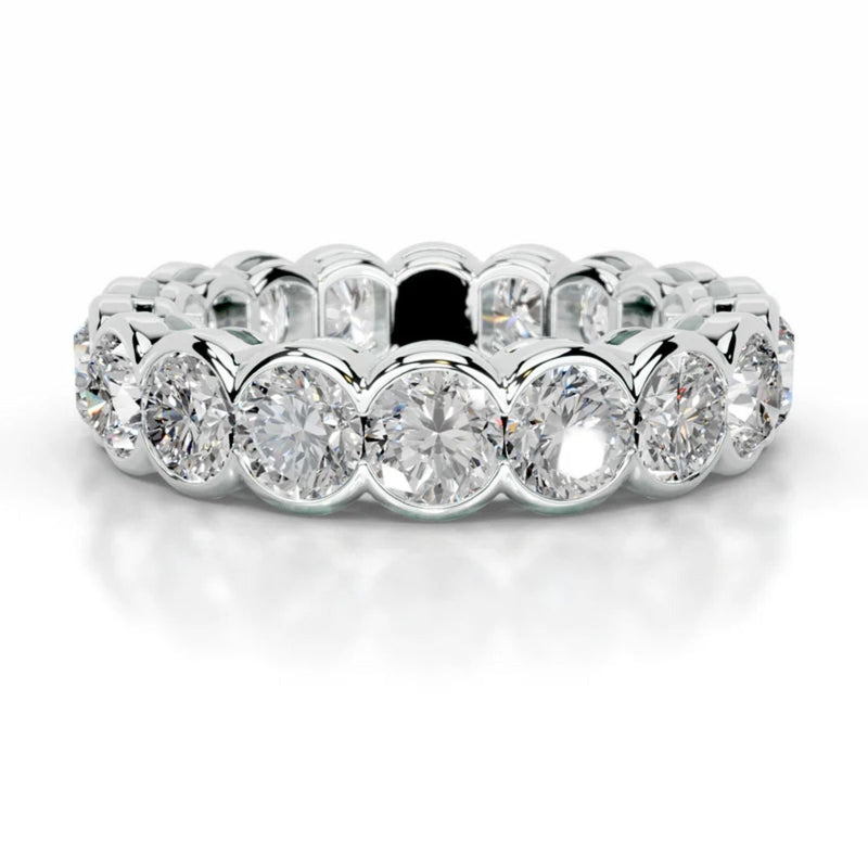 18K Solid Gold Natural Diamond Half Bezel Eternity Stackable Band