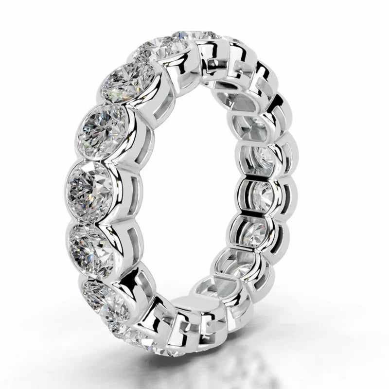 18K Solid Gold Natural Diamond Half Bezel Eternity Stackable Band - Close Up | Riyanika Jewels