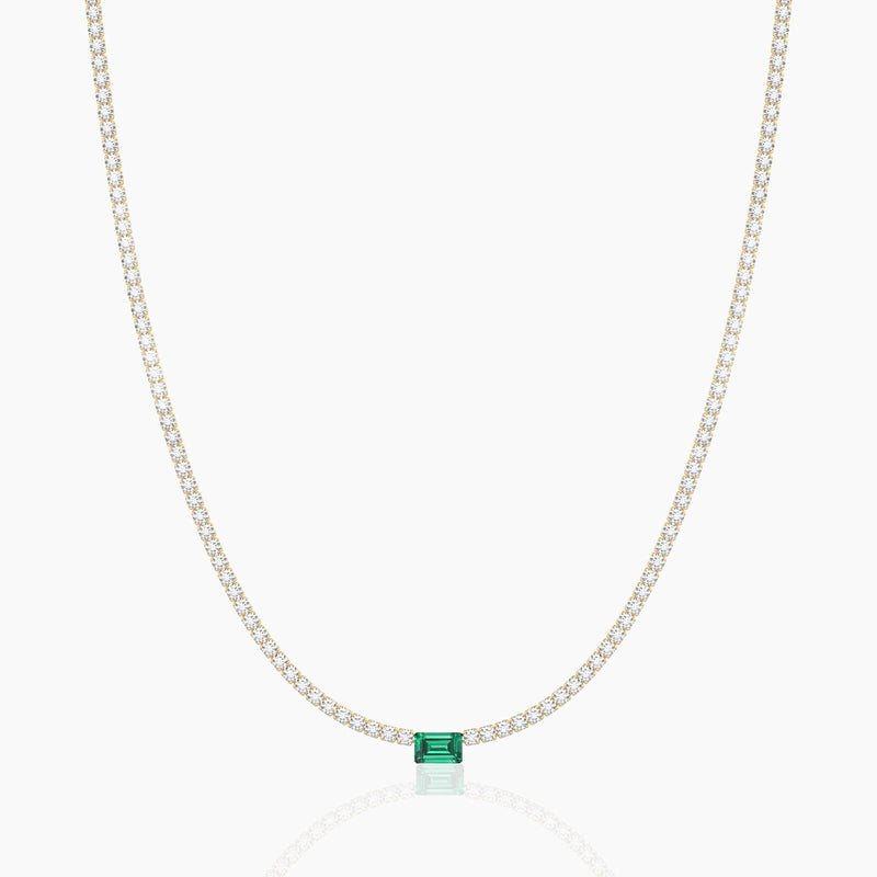 14K Solid Gold Flexible Emerald Natural Diamond Tennis Choker Necklace