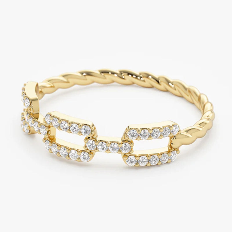 18K Solid Gold 0.38 CT Natural Diamond Chain Link Twisted Rope Engagement Ring - Detail