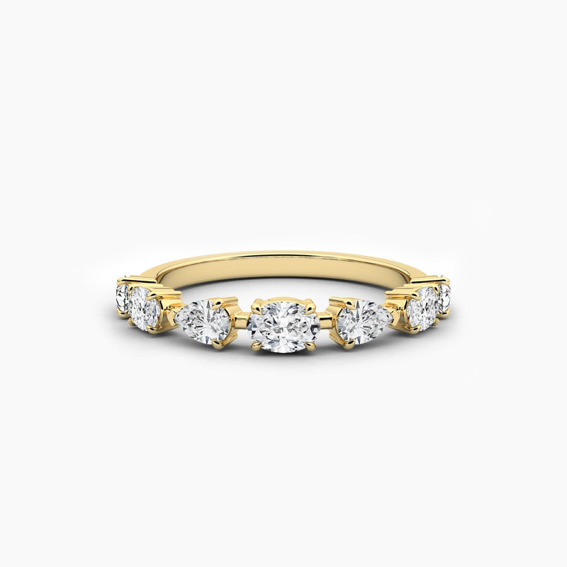 18K Solid Gold Natural Diamond Oval & Pear Cut Wedding Band – Stackable Anniversary Ring for Women