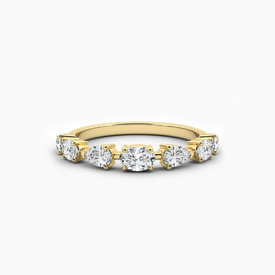 18K Solid Gold Natural Diamond Oval & Pear Cut Wedding Band – Stackable Anniversary Ring for Women