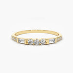 18K Solid Gold Natural Diamond Baguette & Round Cut Half Eternity Wedding Band