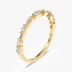 18K Solid Gold Natural Diamond Baguette & Round Cut Bar Set Half Eternity Ring - Detail