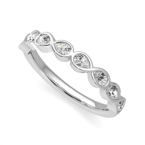 18K Solid Gold Natural Diamond Pear Cut Infinity Half Eternity Band - Side View | Riyanika Jewels