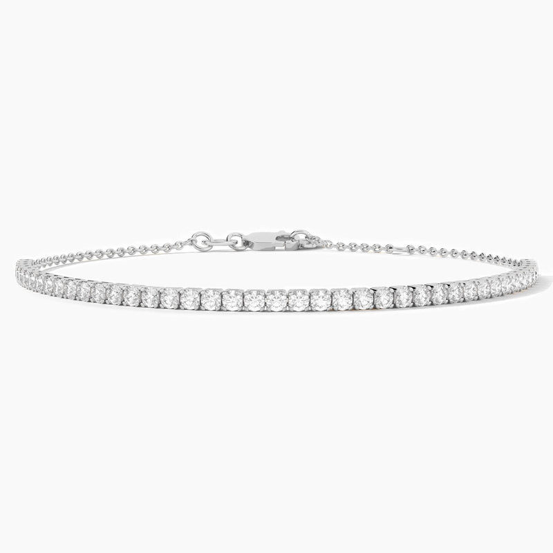 14K Solid Gold 2.00mm Natural Diamond Tennis Bracelet | Stackable Bracelet