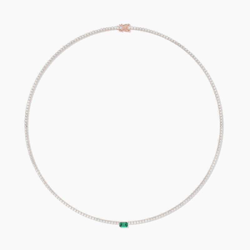 18k Solid Gold Flexible Emerald Lab Grown Diamond Tennis Choker Necklace - Side View