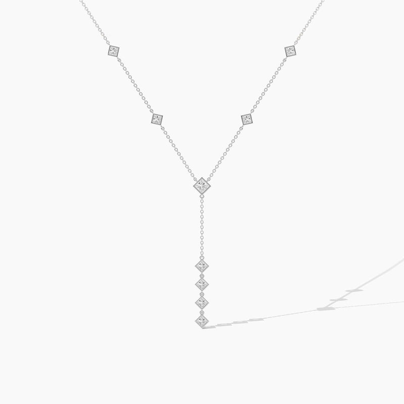 14K Natural Diamond Princess Cut Statement Necklace