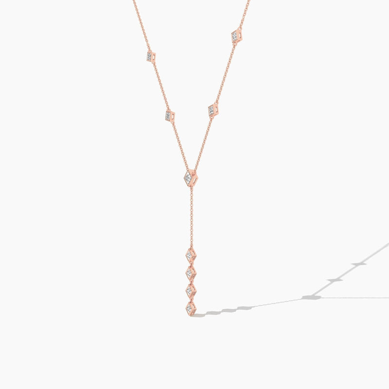 14K Natural Diamond Princess Cut Statement Necklace