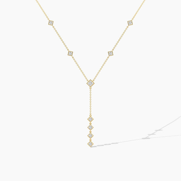 14K Natural Diamond Princess Cut Statement Necklace