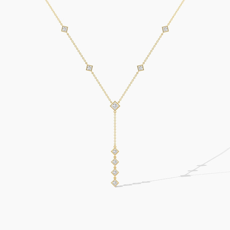 14K Natural Diamond Princess Cut Statement Necklace